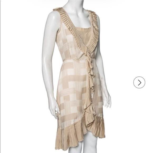 NWT Tory Burch Tapioca silk Tan Georgette Janetta Night Out Midi Dress size 4 - Picture 4 of 8